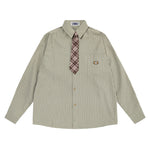 復古條紋戴領帶襯衫