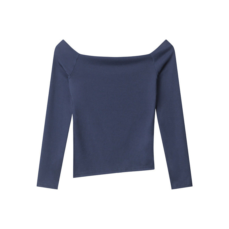 Sexy sloping shoulder neckline