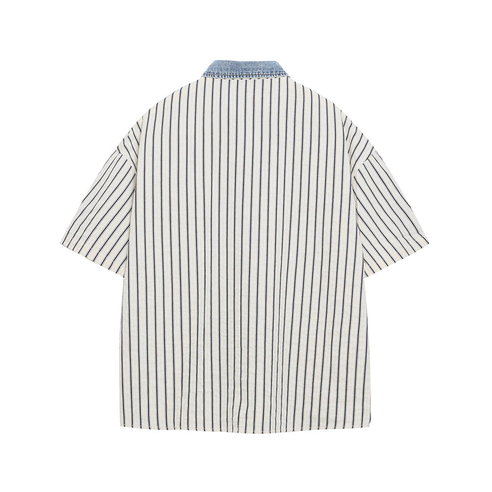 Lettering striped short-sleeved shirt