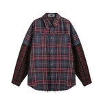 復古假兩件格子襯衫