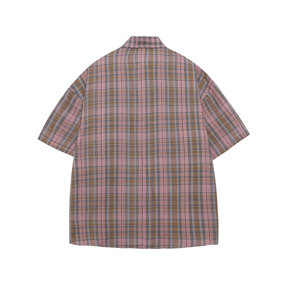 Heart Embroidered Plaid Short Sleeve Shirt