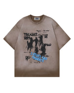 물감 튀김 무늬가 있는 빈티지 스타일의 반팔 셔츠