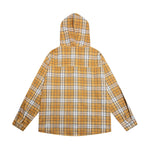 做舊撞色格子連帽襯衫