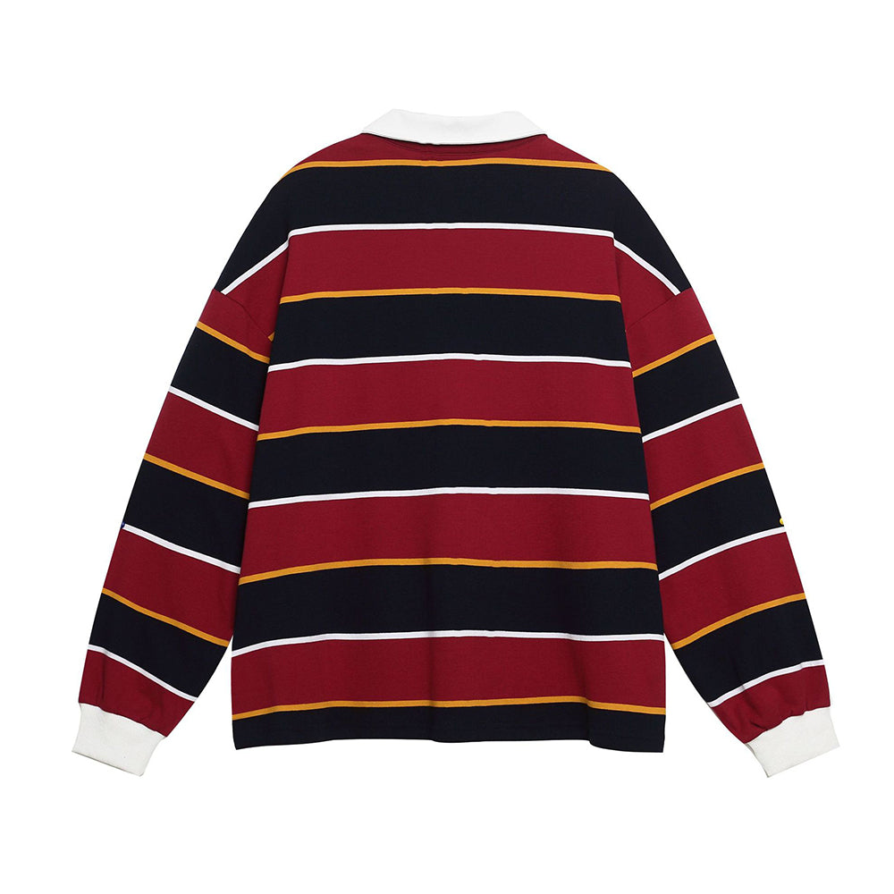 條紋撞色翻領衛衣