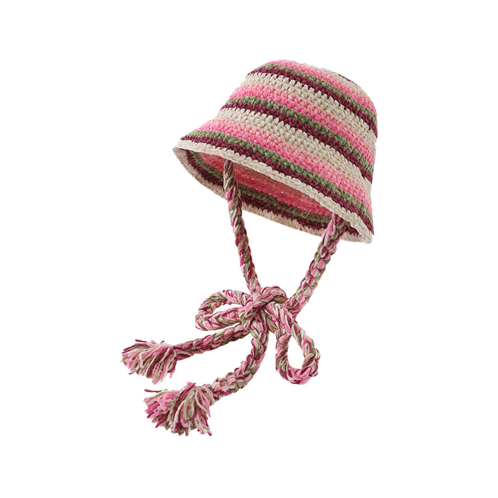 條紋針織拼色毛綫帽