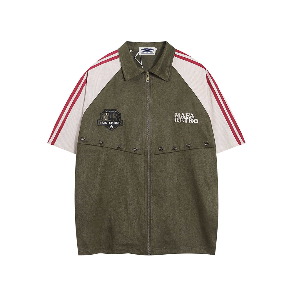 American retro patchwork slash shirt jacket