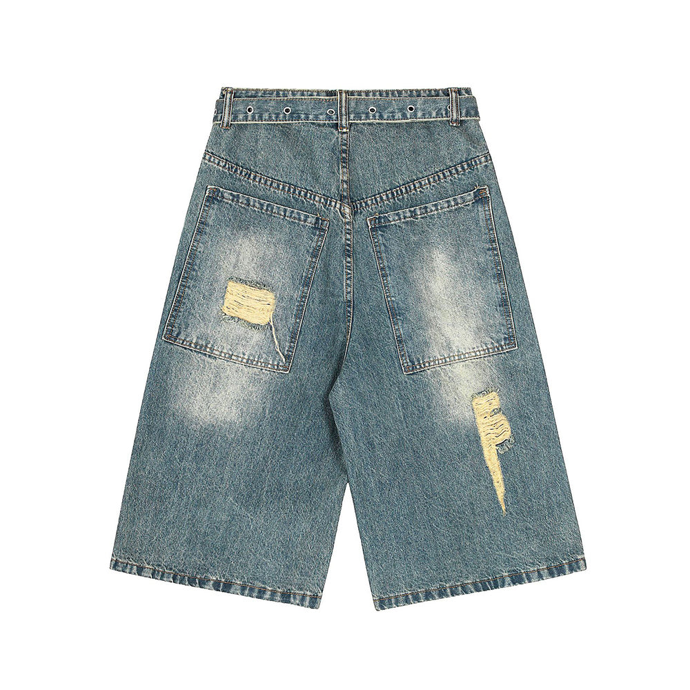 Vintage distressed denim cropped shorts