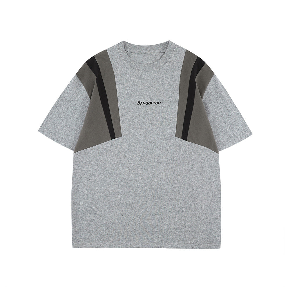 대조적인 컬러 스티칭 짧은 소매