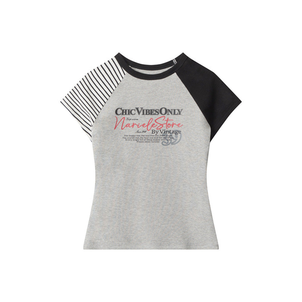 레트로 콘트라스트 프린트 반소매