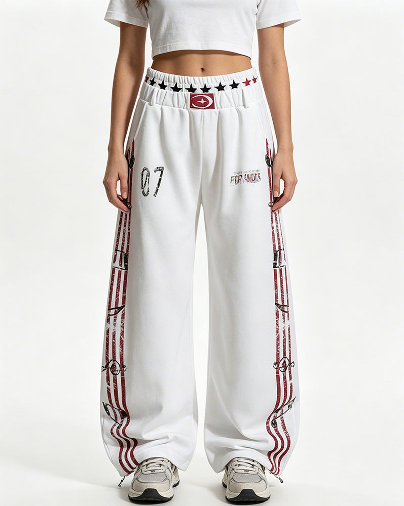 Distressed wide-leg casual pants