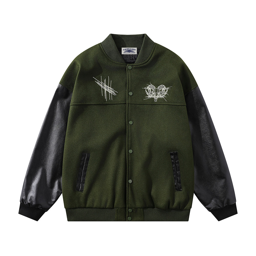 Retro contrast color patchwork embroidered baseball jersey