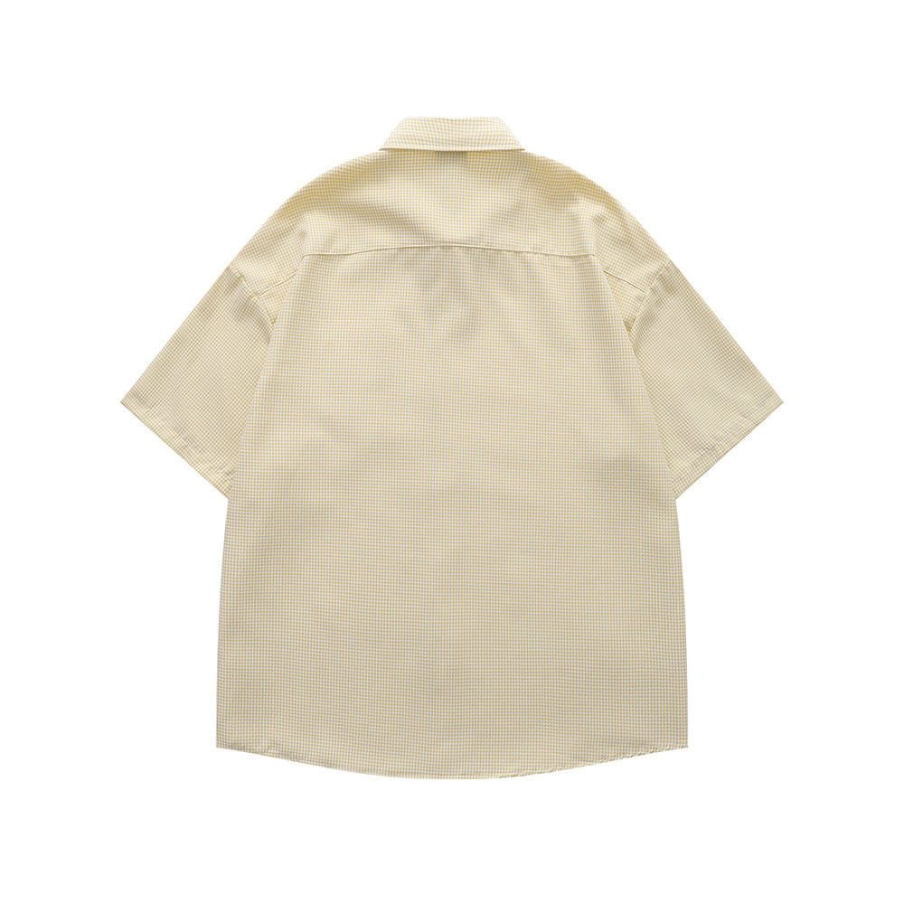 Embroidered plaid short-sleeved shirt