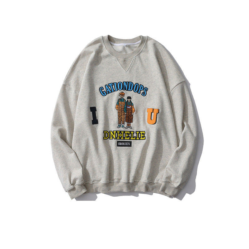 復古卡通刺綉圓領衛衣