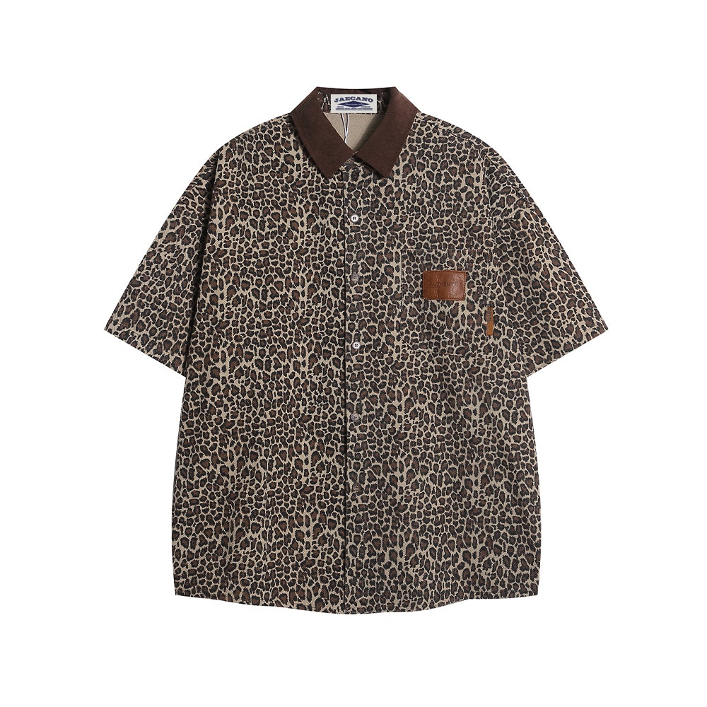 American retro leopard print short-sleeved shirt
