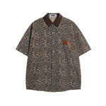 American retro leopard print short-sleeved shirt