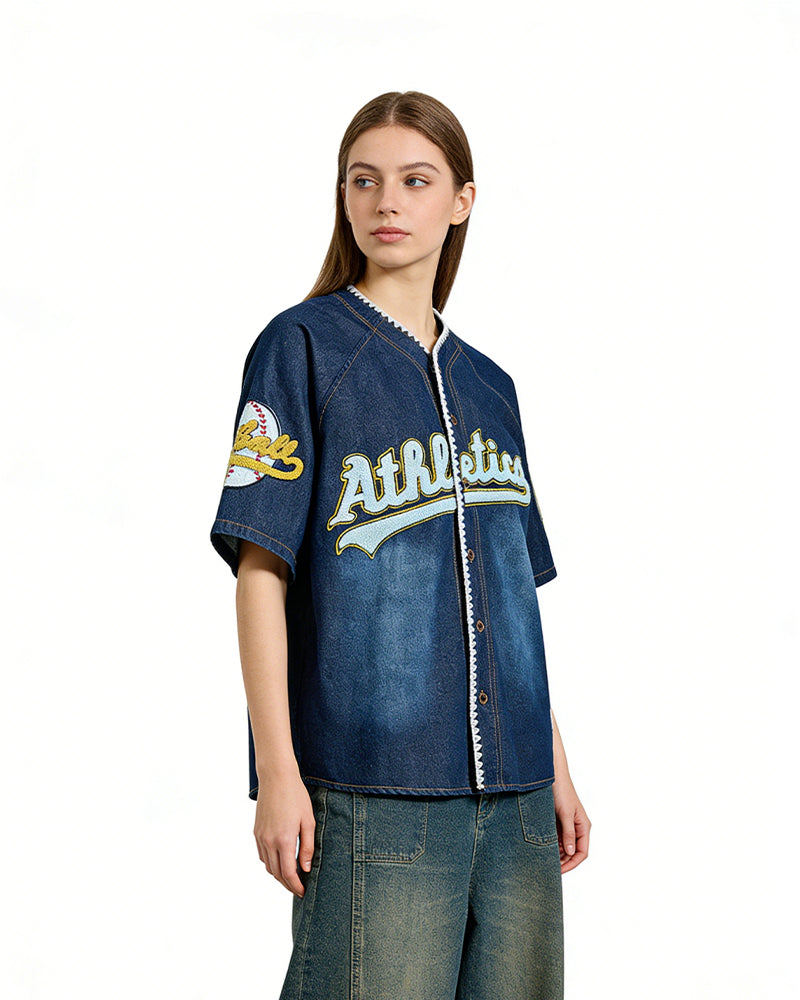Retro denim short-sleeved shirt