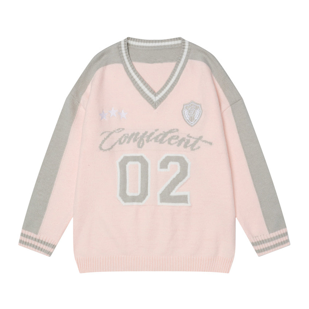 復古撞色長袖針織衫