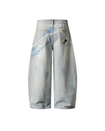 Distressed Washed Wide-Leg Jeans
