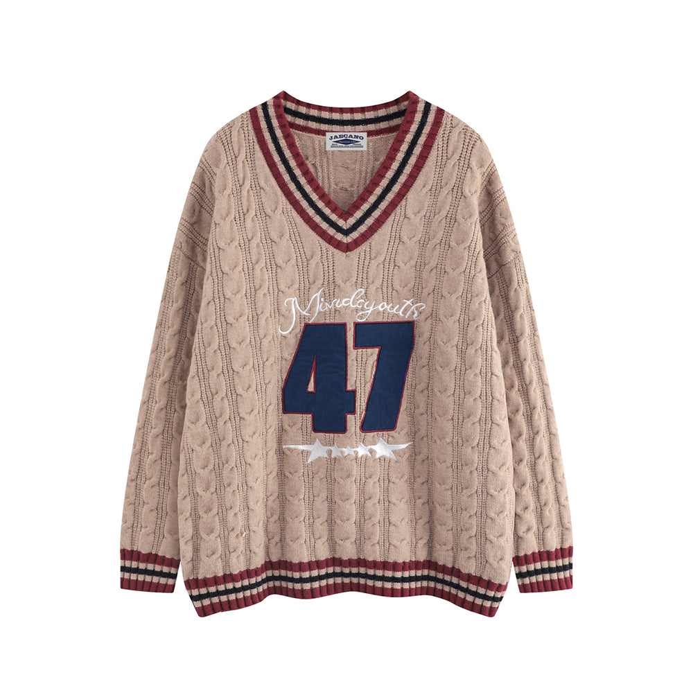 復古撞色套頭毛衣