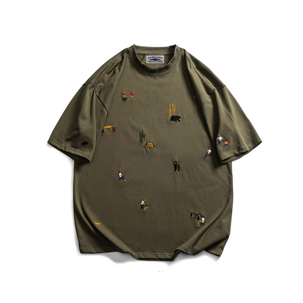 자수가 들어간 느슨한 짧은 소매