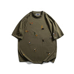 자수가 들어간 느슨한 짧은 소매