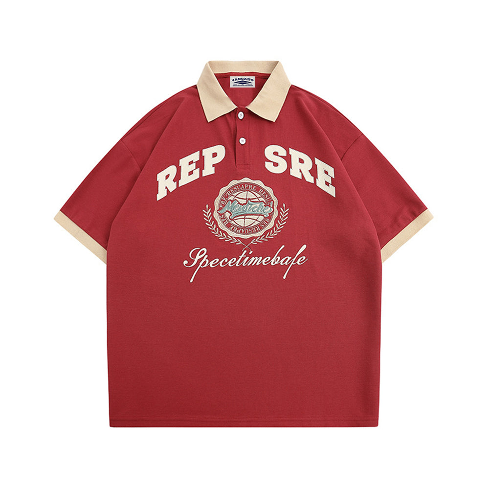 아메리칸 레트로 힙합 자수 문자 반팔