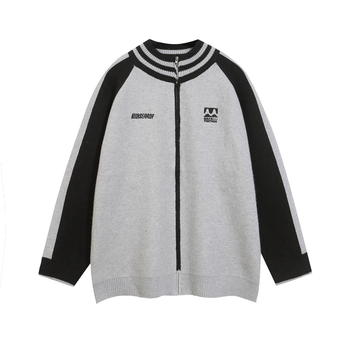 復古拼色刺綉立領針織外套