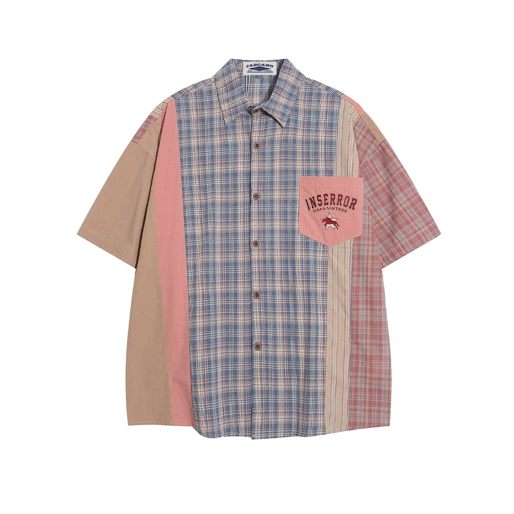 American retro color block plaid shirt