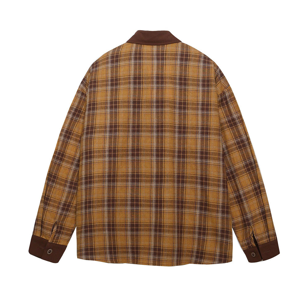 Retro contrast plaid long sleeve shirt