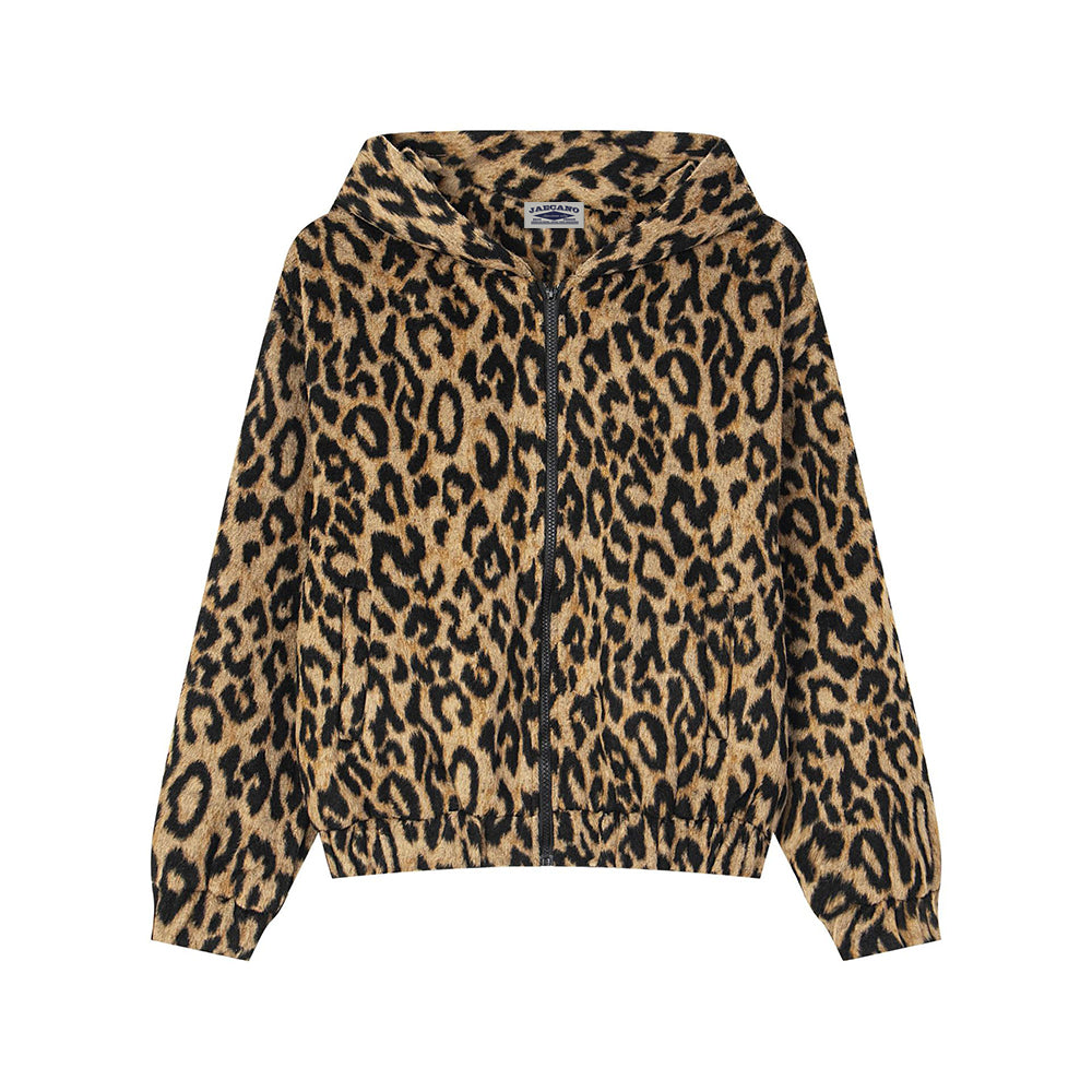 Retro leopard print hooded cotton jacket