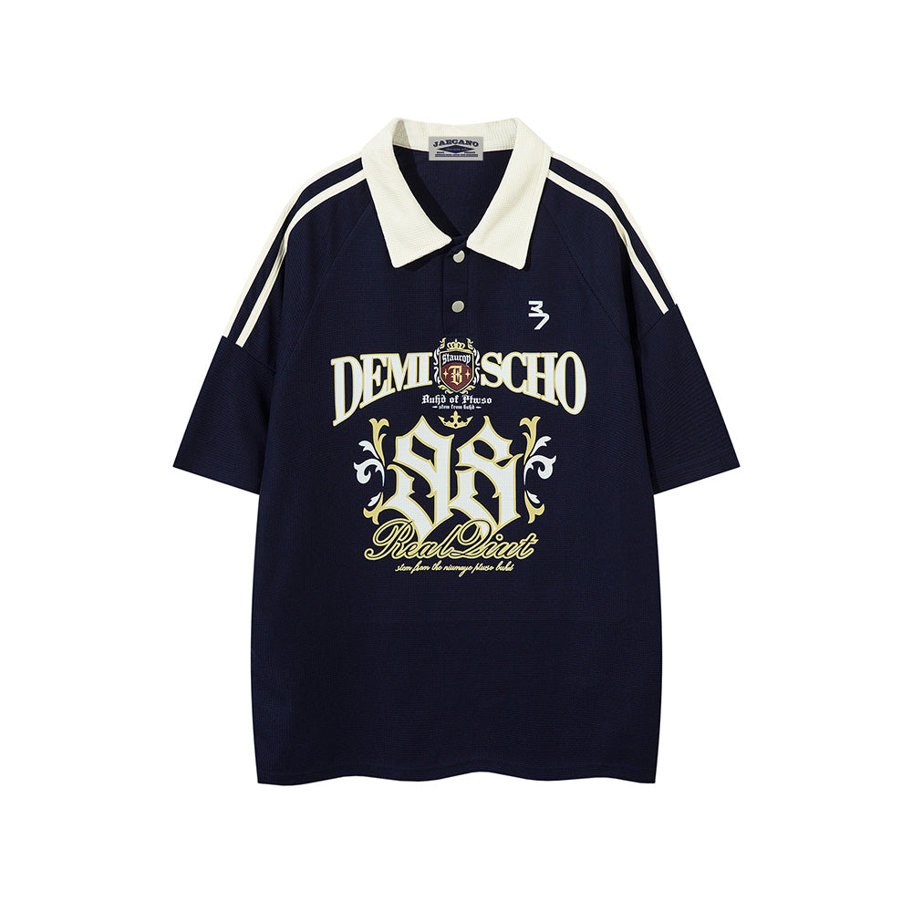 Contrast color lapel short sleeves