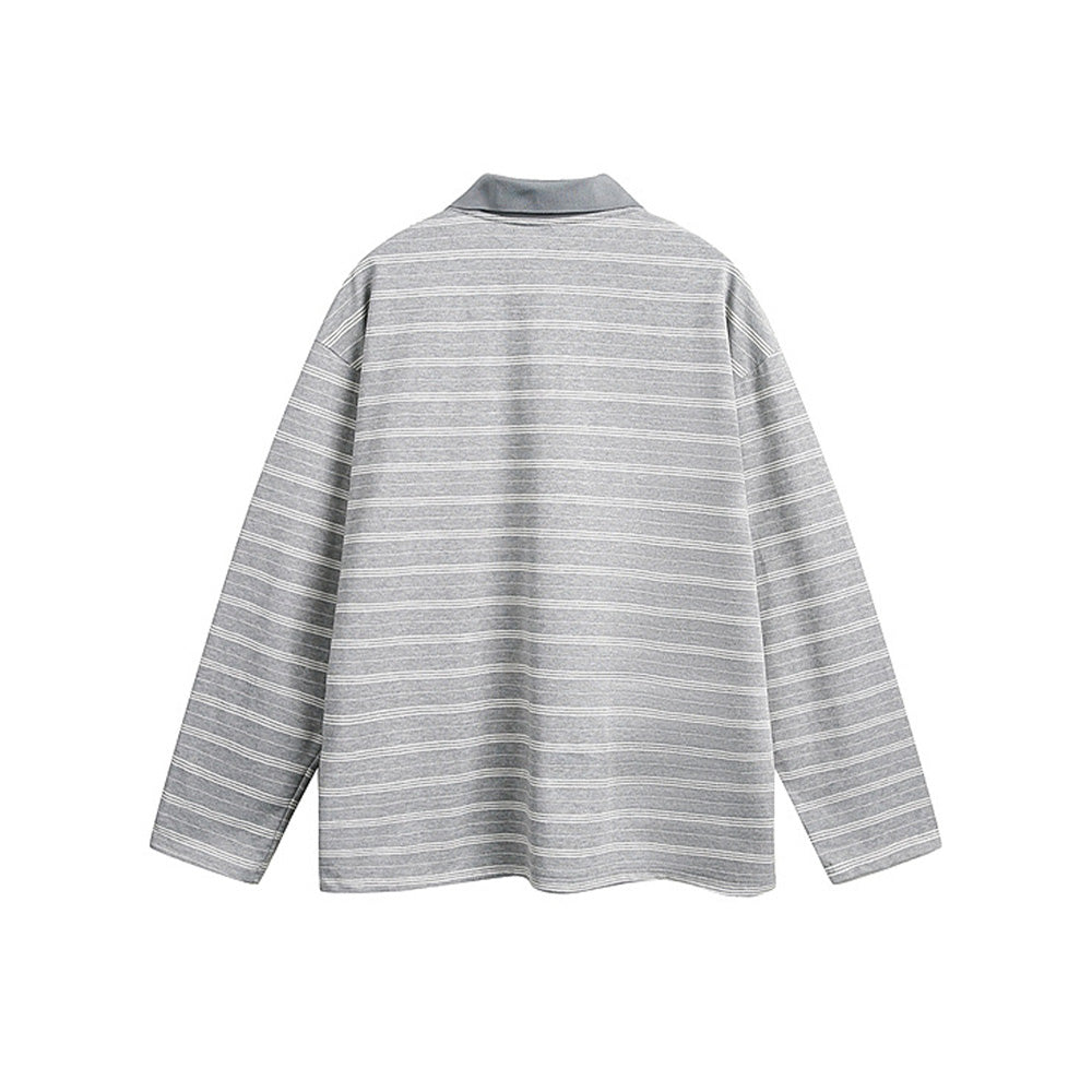 Retro letter lapel striped long sleeves