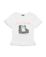 Lace-paneled short-sleeved top