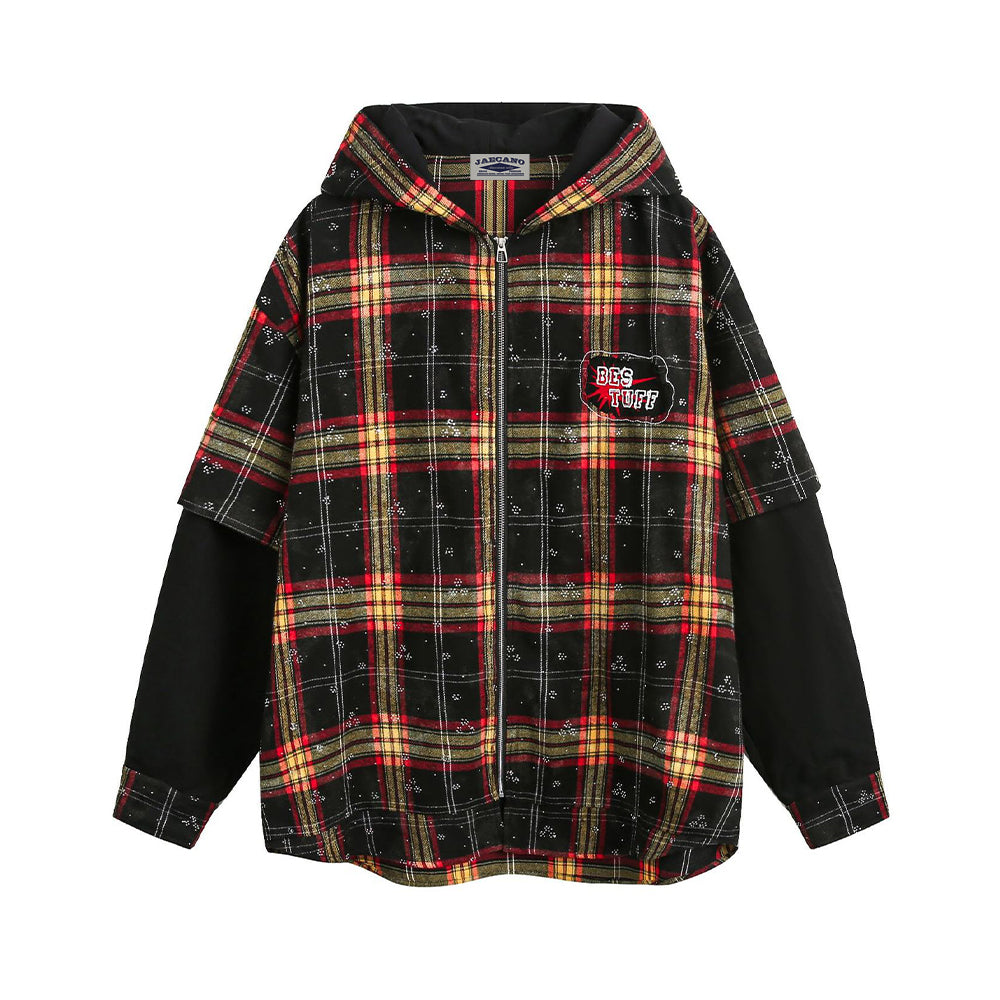 Vintage loose plaid hooded shirt