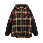 Vintage loose plaid hooded shirt