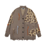復古豹紋拼接開衫毛衣