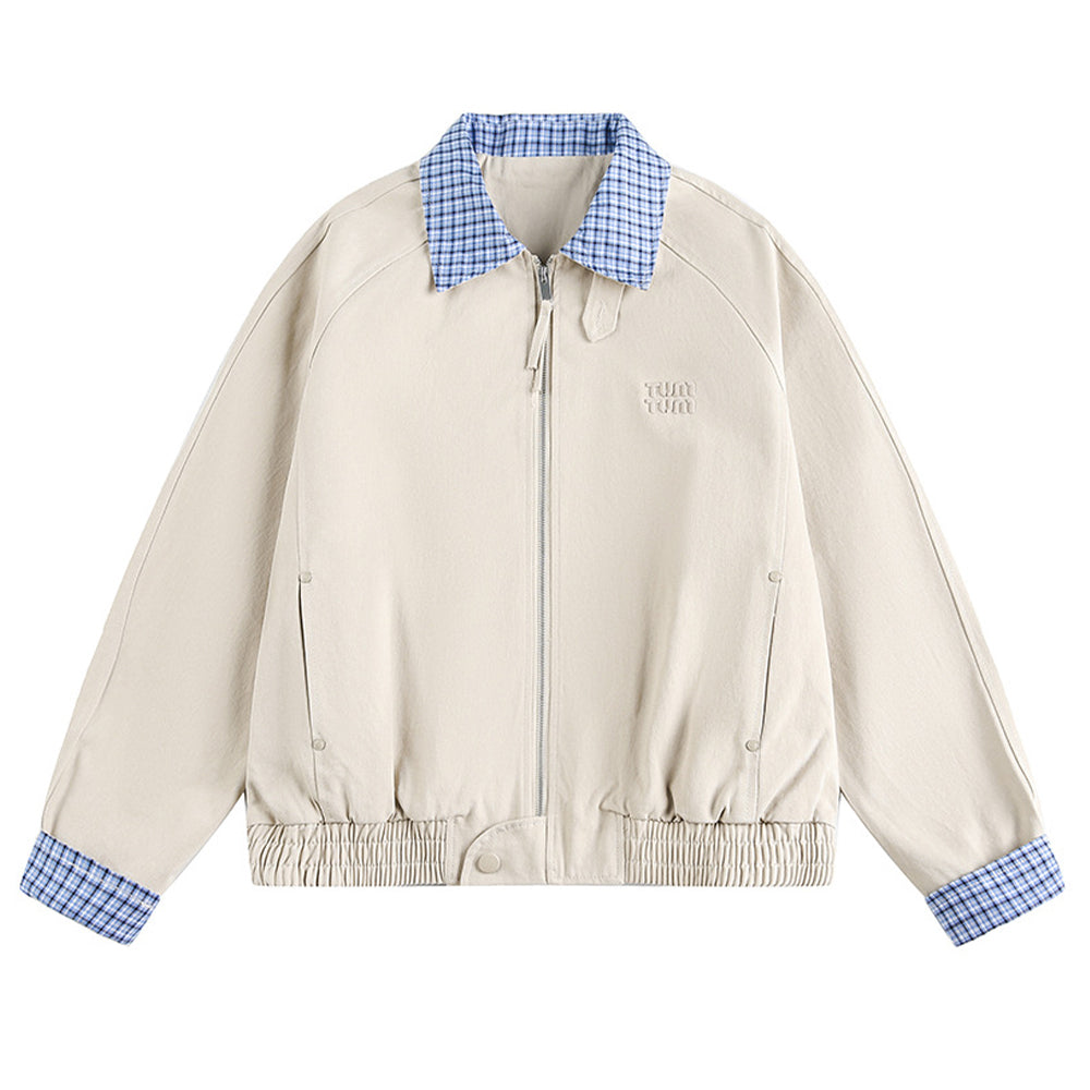 撞色拼接格子外套