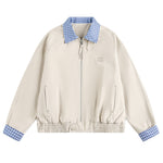 撞色拼接格子外套