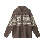 Horn button loose knitted jacket
