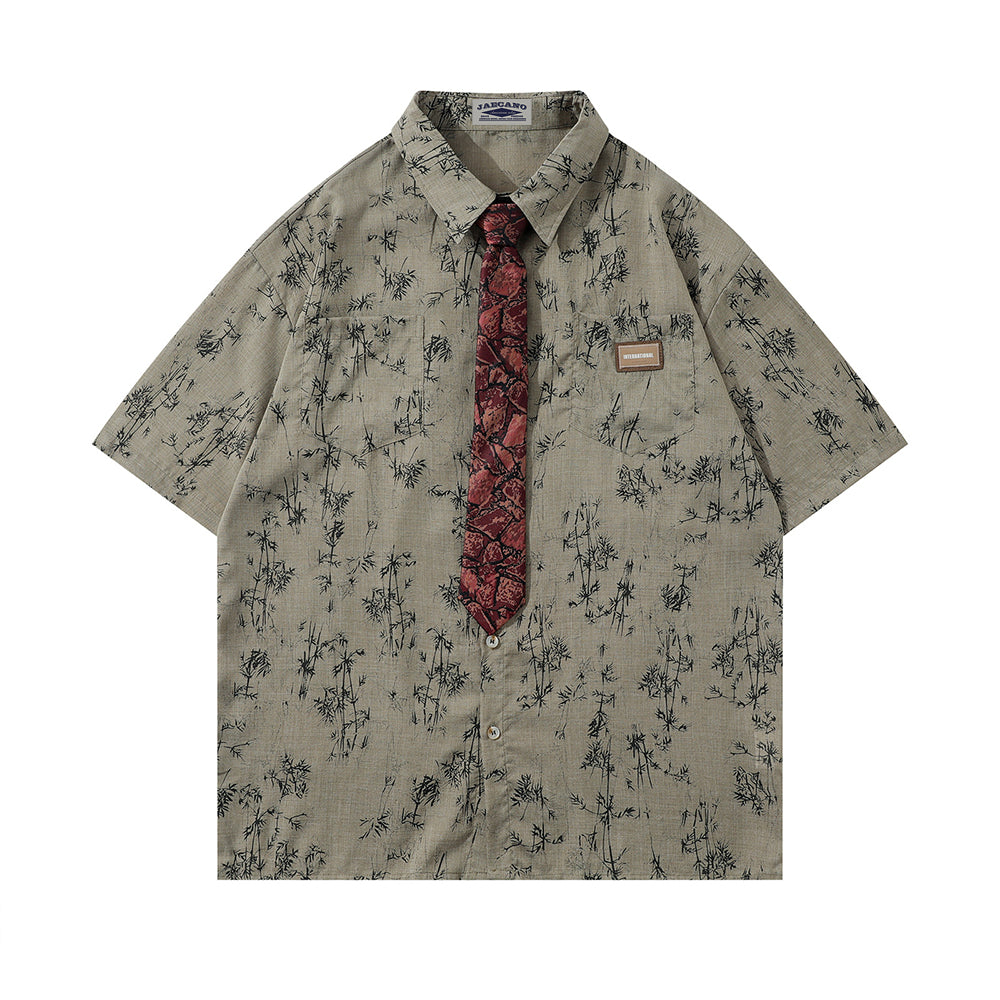 빈티지 플로럴 타이 반팔 셔츠