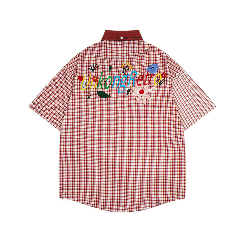 刺綉撞色短袖襯衫