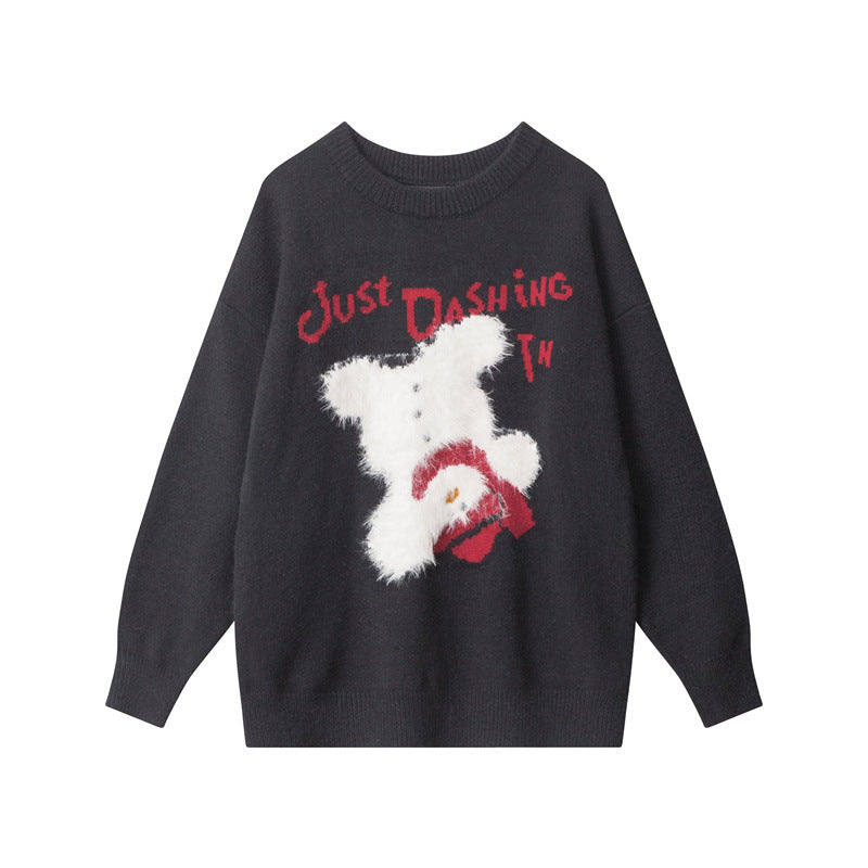 Retro crew neck knitted sweater