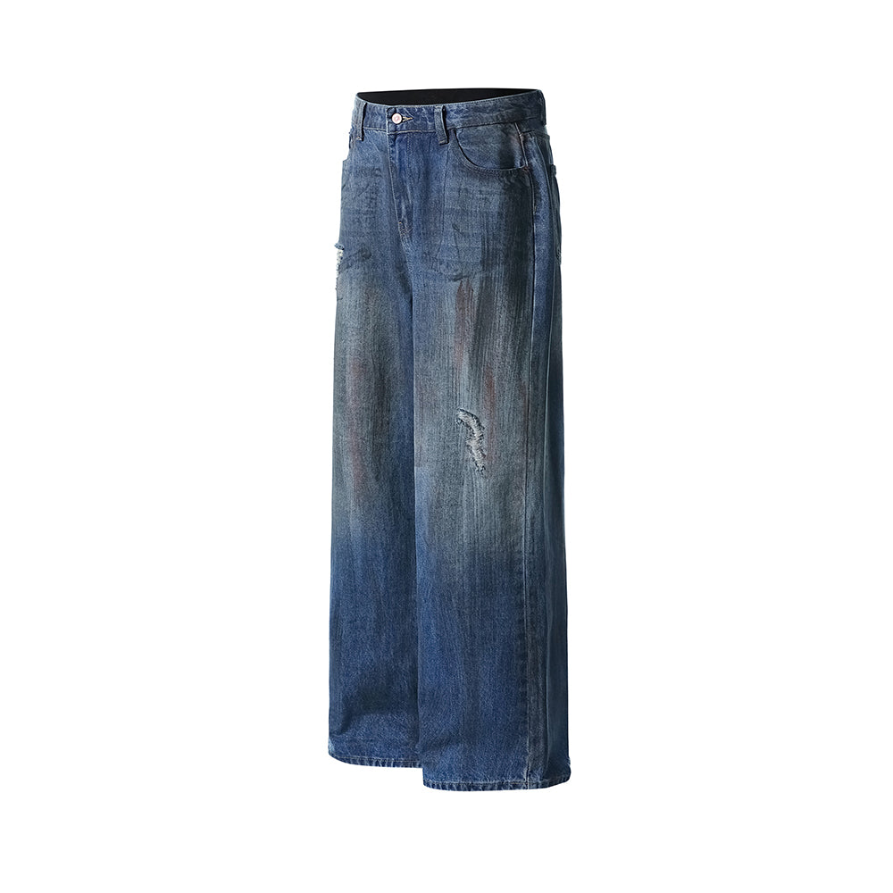 水洗牛仔直筒褲