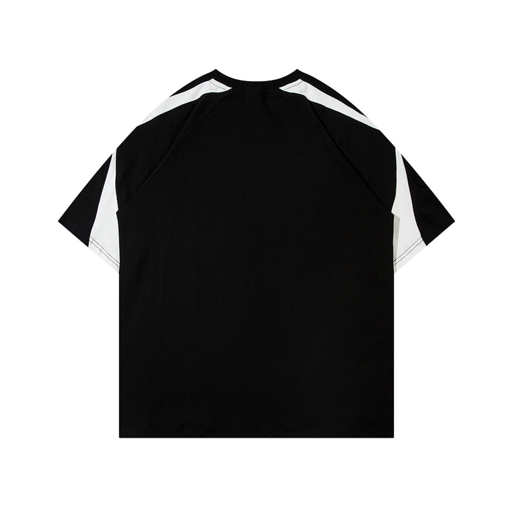 Retro patchwork contrasting raglan short sleeves