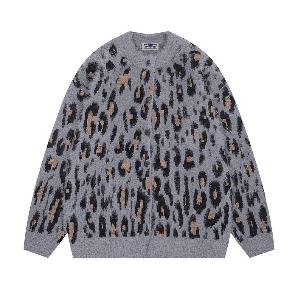 復古豹紋開衫毛衣