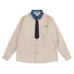 復古戴領帶格子襯衫