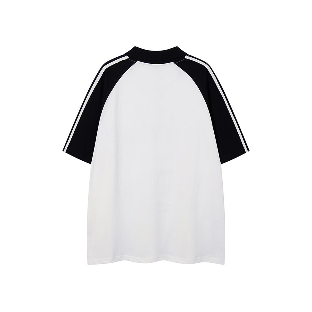 레트로 콘트라스트 프린트 반소매