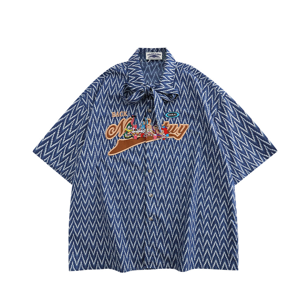 American retro strappy cartoon embroidered shirt