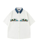 Contrast color stitching cute short sleeve shirt