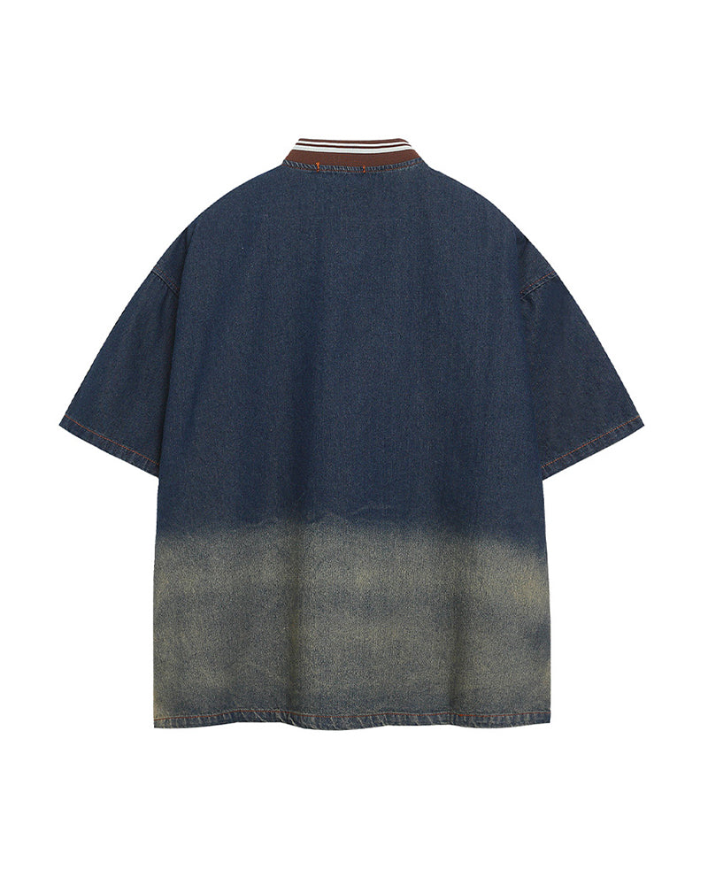 워시드 자수 데님 반팔